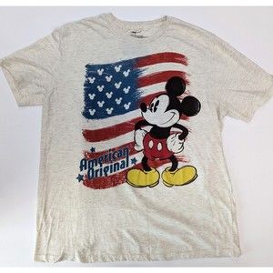 Disney Pre-owned Men XL American Original T-shirt Faded Yellow Flag Mickey Mouse